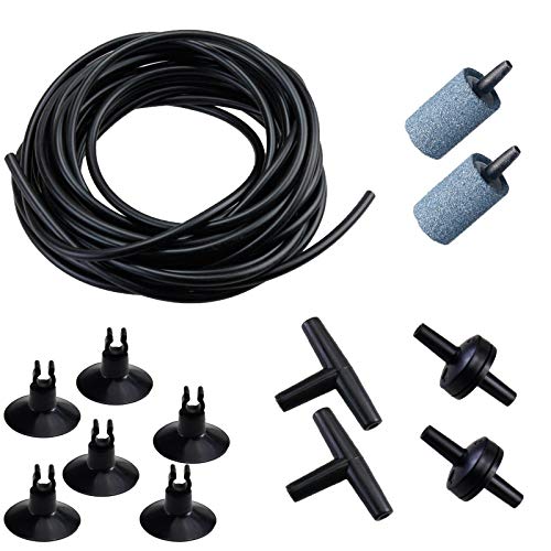 AQUANEAT 14Feet Aquarium Airline Tubing, Standard 3/16" Tubing, Air Pump Accessories,with Air Stones, Check Valves, Suction Cups and Connectors (Black)