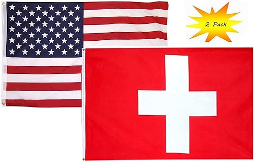 Juego de 2 banderas de Estados Unidos y Suiza de 2 x 3 pies de 2 x 3 pies (paquete de 2) Lumaglow