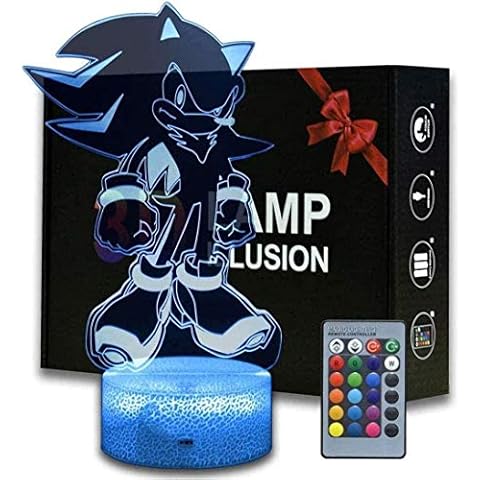 GEZHF 3D Night Light 3D Led Illusion Lamp Hello Gift for Girl 3D Night Light for Kids 16 Colours Changing Acrylic LED Night Light Birthday Gift-Sonic Cover