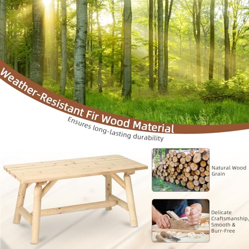Homediary Wooden Adirondack Log Side Table, Cedar Wood Outdoor Rectangular End Table W/Slatted Tabletop thumb #3