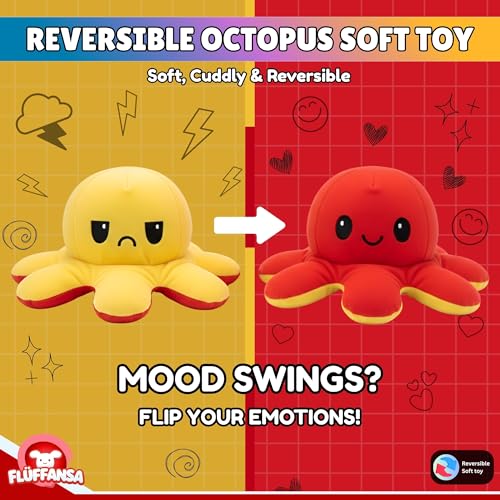 Image of Reversible Octopus Soft Toy for Kids | Best for Valentine & Birthday Gift | Stuffed Animal Plushie for Baby Boys and Girls | Flip Plush Toy for Adults | Red & Yellow