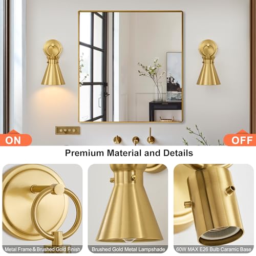 Image of Wall Sconce for Bathroom 6 inch Gold Metal Shade, 1 Pack | Modern Vanity Light Fixtures, Hardwired Wall Mount Lighting Lamp, Farmhouse Wall Lights for Bedroom Living Room