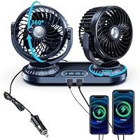 NIFBANG Auto Ventilator 12V 24V Zigarettenanzünder, Doppelkopf Leiser Auto Lüfter mit 2 USB Ports,3 Geschwindigkeiten,270° Oszillation & 360° Drehbar,KFZ Ventilator für Auto LKW SUV Wohnmobil Fan