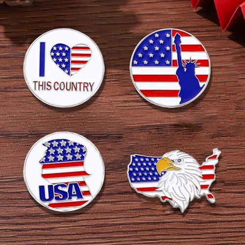 Image of USA Flag Brooch Pin for Women American Flag Brooches 4th of July Patriotic Red White Blue USA Flag Lapel Pin American Patriotic Medal Brooches Dress Accessories for Independence Day