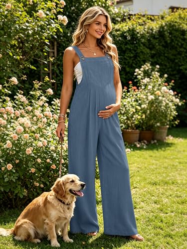 Ekouaer Womens Casual Loose Overalls Jumpsuits Summer Outfits Wide Leg Pants Rompers with Pockets Blue X-Large — view 4