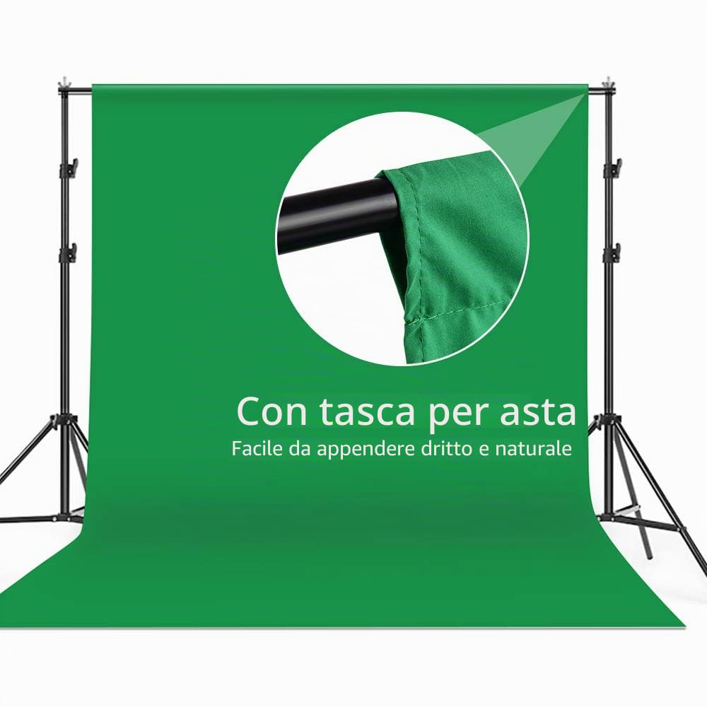 Andoer Telo Verde Green Screen 2x3m, Supporto e Morsetti per Fotografia e Video