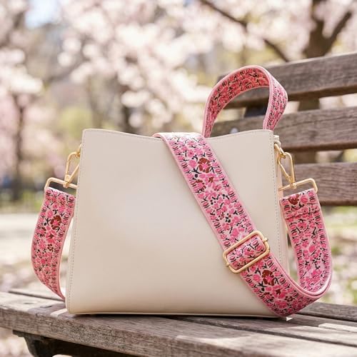 Image of Flower Purse Strap Replacement Embroidery Crossbody Shoulder Strap for Handbag Canvas Purse Extender Accessories