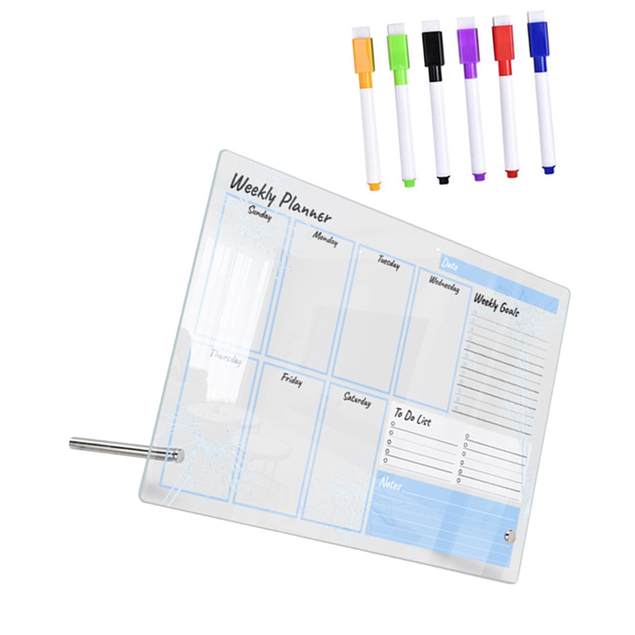 Tablero Acrílico Transparente para Escritorio Borrado Seco Tablero de Notas Decorativo y Planificador Semanal Incluye Clavos Publicitarios y Rotuladores Resistente y