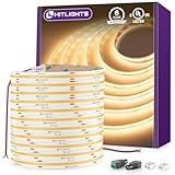 HitLights COB LED Strip Lights Warm White 3000K, 32.8ft Premium High Density 24V Tape Light, 5120 LEDs, 350+ LM/FT, CRI 90+, IP30, Lighting for Kitchen, Cabinets, UL Listed (Power Source Not Included)