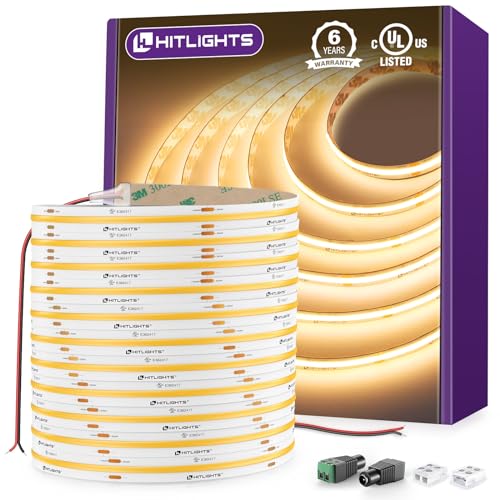 HitLights COB LED Strip Lights Warm White 3000K, 32.8ft Premium High Density 24V Tape Light...