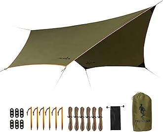 FREE SOLDIER Camping Tarp Waterproof Portable Multifunctional Outdoor Camping Traveling Awning Backpacking Shelter Rain Tarp (Greenish Brown 6 Loop 10×12ft)