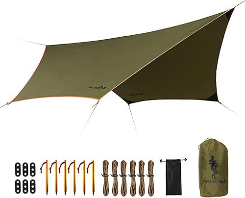 FREE SOLDIER Lona portátil impermeable multifuncional para acampar al aire libre, toldo de viaje, lona para mochileros, lona de lluvia (marrón