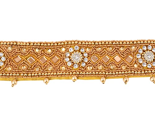 Zardosi Work Golden Cloth Kamarbandh Waistband Belly Belt for Girls' Traditional Dresses (Stretchable Size 22-28 inches)3