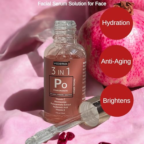 VIGDERMA Pomegranate Natural Face Serum - Antioxidant-Rich Formula with Niacinamide, Vitamin C 15% & E and Hyaluronic Acid for Anti Aging Face, Fine Lines & Dark Spots. 1Fl Oz