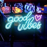 Neon Schild,Good Vibes Neon Sign,romantische LED Neon-Licht, Acryl USB Buchstabe Neonlicht,Personalisiertes Schild Neon Wandleuchte für Schlafzimmer, Kinderzimmer, Wanddekoration, Bar, Hochzeit,Party