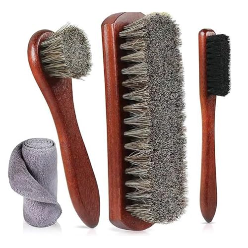 Veebmys Juego De 4 Cepillos Para Zapatos, Kit De Limpieza De Zapatos De Alta Calidad Con Cerdas De Crin De Caballo, Cepillos De Cerdas Naturales Para Pulir Zapatos, Limpiar Cuero y Muebles