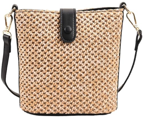 Women 2025 Summer Purse Straw Woven Cross Body Bucket Bag Trendy Shoulder Handbag Casual Tote Travel Beach