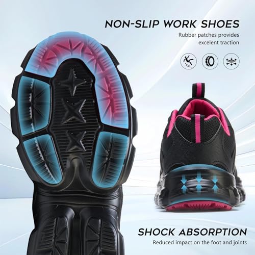 Image of Hogent Steel Toe Shoes for Women Men Wide Non Slip Work Sneakers Indestructible Shoes Lightweight Breathable Construction Sneakers Puncture Proof Ergonomic Design
