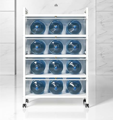 SKY-TOUCH 5-Tier Storage Cabinet : Heavy Metal Shelf with 4 Door Bookshelf Bookcase with 4 Wheels Storage Rack Organizer Workstation for Kitchen Home Office Pantry Study (White 144 * 80 * 32cm)