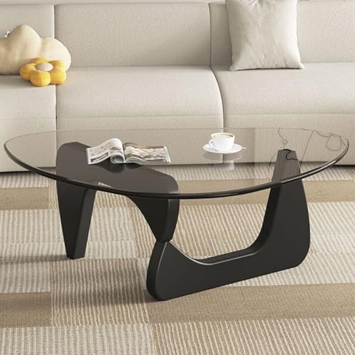 JGJSQYY Mesa de Centro de Cristal, Moderna Mesa de Centro Triangular de Cristal, Superficie de Vidrio Templado con Base de Madera, Mesa pequeña para Sala de Estar, Balcón y Oficina