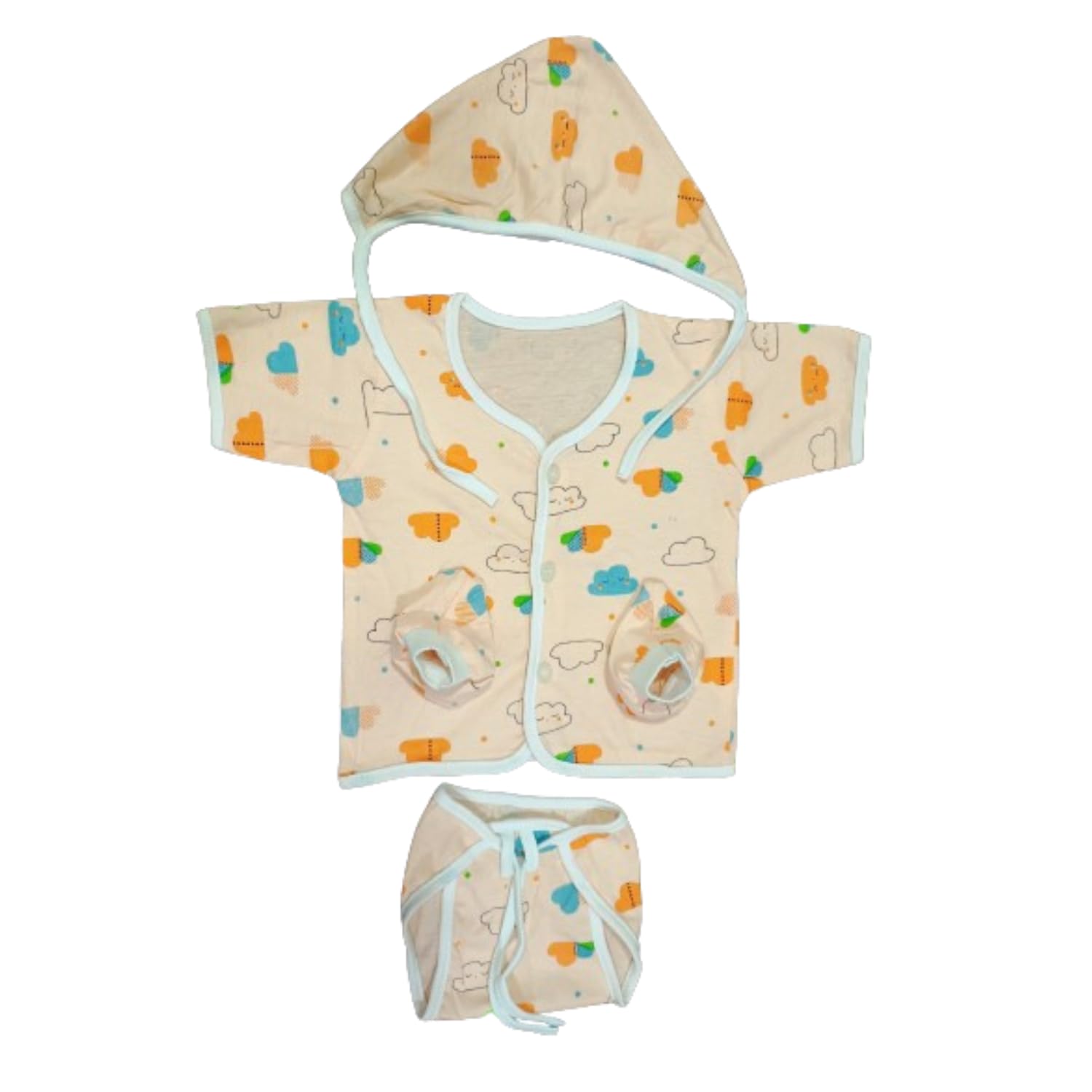 Castle Care - Newborn Baby garment gift set - Usefull For Baby Shower Gift - Hosiery Cotton fabrics printed Jhabla with Cap, Nappi, & Booties - Pack of 1 (0 To 6 Months)-image-49