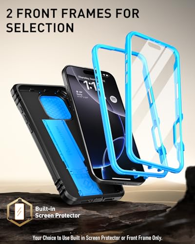 Image of Poetic Revolution Case for iPhone 16 Pro Max 6.9 inch, [Slide Camera Cover], Full-Body Military Grade Rugged Shockproof Cover with Kickstand and Built-in-Screen Protector, Light Blue