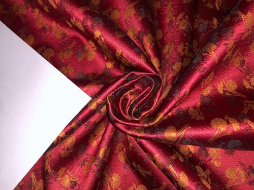 Tissu brocart en soie rouge et jacquard floral noir pour haute couture BRO944