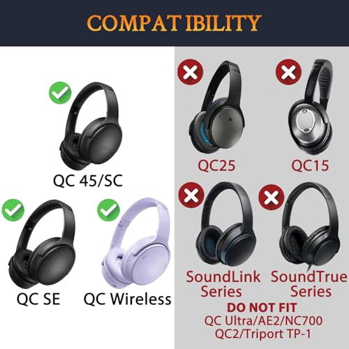 Image of SOULWIT Earpads Replacement for Bose QuietComfort 45 (QC45) /QuietComfort SE (QC SE) /New Quiet Comfort Wireless Over-Ear Headphones, Ear Pads Cushions with Softer Protein Leather - Chilled Lilac