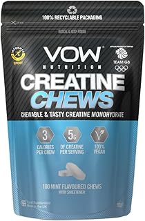 VOW Nutrition Creatine Chews,100 Mint Flavoured Chews, Creatine Monohydrate, Convenient & Tasty Chewable Creatine Informed Sports Approved (Mint)