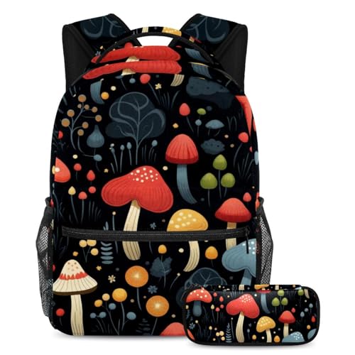 Sac à dos enfant motif champignon noir pour l'école et les sorties de week-end en famille