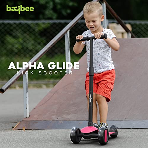 Image of Baybee Alpha Kick Scooter for Kids, Smart 3 Wheel Kids Scooter with 4 Height Adjustable Handle, Runner Scooters with Led PU Wheels & Brake, Skate Scooters for Kid 3 to 10 Years Boys Girls (Pink)