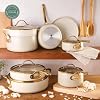 Bloomhouse 15-Piece Ceramic Nonstick Cookware Set, Two Time Oprah's Favorite Things, Heavy-Gauge Aluminum Pots and Pans Set, PFAS & PFOA & PTFE Free Ceramic Cookware, Oven Safe to 500°F, Almond Cream #1