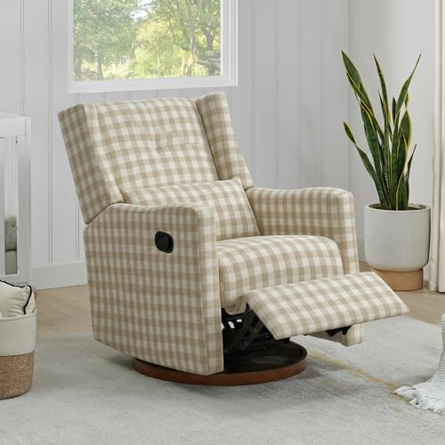 KISLOT Upholstered Recliner Swivel Glider Nursery Chair Reclining Performance Fabric Rocker with Wood Base,Boucle,Ivory - Thumbnail 7