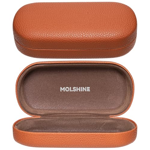 molshine Estojo de óculos de sol de couro rígido, estojo de óculos grande clássico para mulheres e homens, óculos de sol, Marrom, M