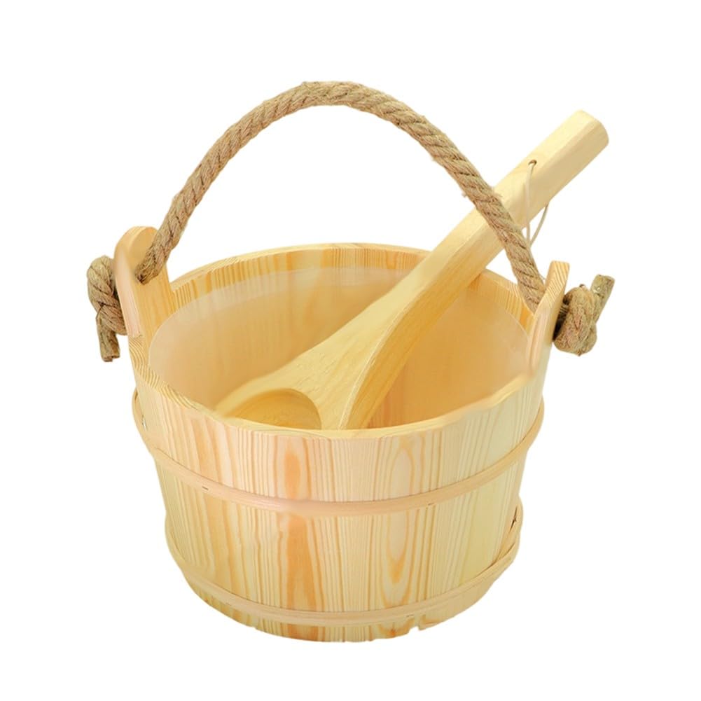 Kit de cubo y cucharón de madera de abeto, capacidad de 6 litros con forro interior y mango de fácil agarre, uso doméstico y spa