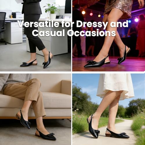 Image of MUSSHOE Slingback Flats for Women: Pointed Toe Bow Flats - Comfortable Dressy Casual Shoes for Work Office Business Party
