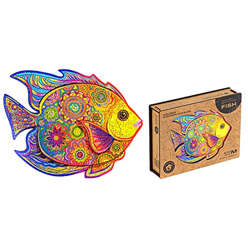 UNIDRAGON Wooden Jigsaw Puzzle, Best Gift for Adults and Kids, Unique Shape Jigsaw Pieces Shining Fish, 12.6 x 9.6 in…