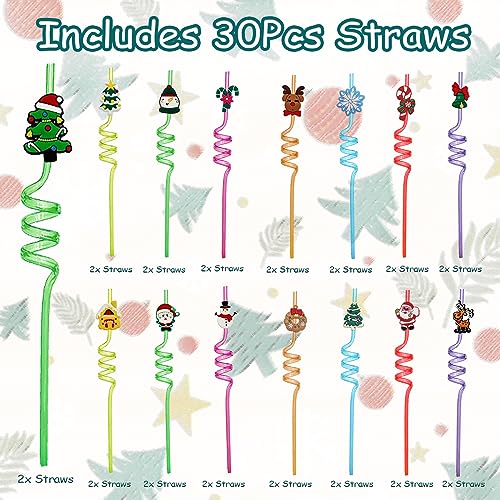 30 pitillos reutilizables de plástico con decoración de Navidad miniatura 2