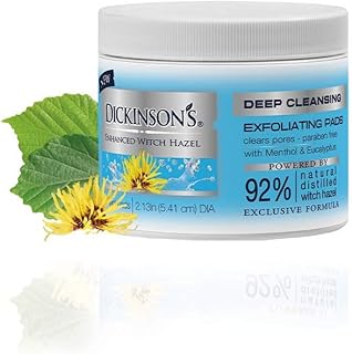 Dickinson's Enhanced Witch Hazel Deep Cleansing Exfoliating Pads, Menthol and Eucalyptus, 92% Natural Formula, 60 Count