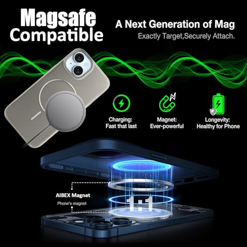 Image of AIBEX Ultra-Thin Mag-Saf Back Cover Case Compatible with iPhone 15| Slim Fit Scratch-Resistant Matte | Magnetic Wireless Charging | Microfibre Lining | Camera Protection (PC Material) - Titanium