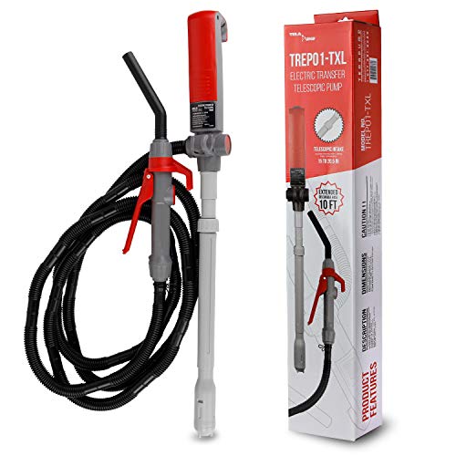 TERA PUMP TREP01-TXL Multi-Purpose Battery Powered Fuel Liquid Transfer Pump - 10ft Extra Long Hose, Easy Flow Control, 9 liters per min