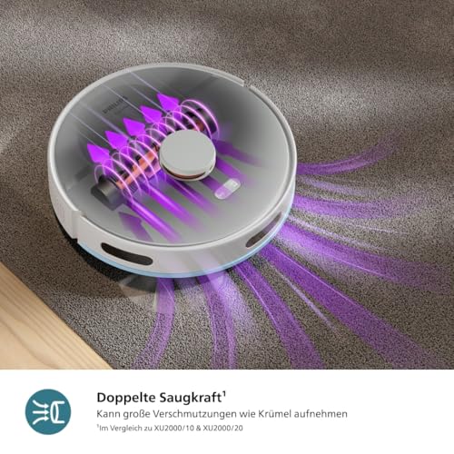Philips Homerun Serie 2000 2. Gen: 2-in-1 Saug- und Wischroboter, 6.000pa Saugkraft, 130 Minuten Laufzeit, Lasernavigation, Teppichboost, App-gesteuert, Arktikwei&szlig; (XU2000/25)