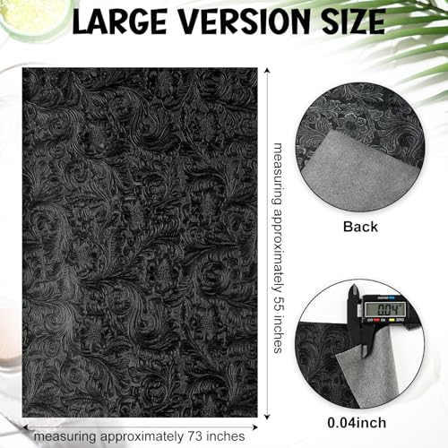 Locmeo 73\'\' x 55\'\' Tooled Faux Leather Sheets Vintage Floral Embossed Faux Leather Fabric Individual 2 Yard Cut Upholstery Flower Textured Synthetic Leather Material for DIY Crafts Making Sewing