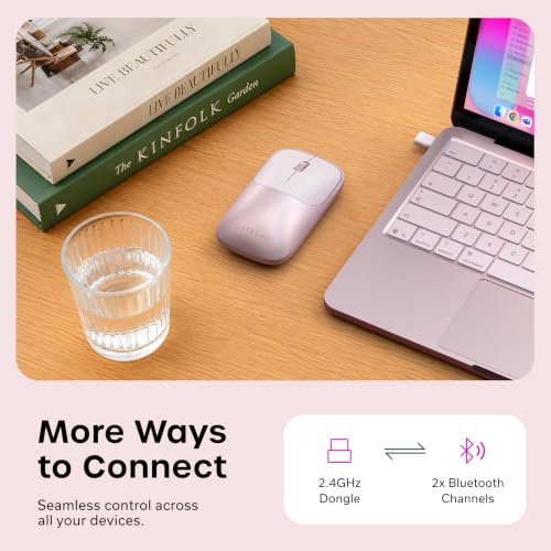 Image of Satechi Slim EX Wireless Mouse, Bluetooth & 2.4 GHz, Quiet Clicks, Blush | Quiet clicks, anodized aluminum shell, rechargeable battery, for macOS, Windows, iPadOS, Android