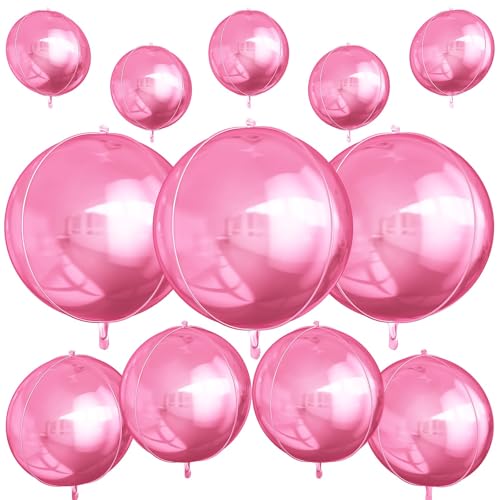 Image of 12PCS Metallic Pink Round Foil Balloons 22 inch 15 inch 10 inch Large Mylar Balloons | Shiny Pink 4D Ball Balloons for Birthday Party, Graduation, Wedding, Christmas, New Year, Disco Prom Party Decorations