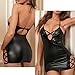 HOTSO Women's Sexy Casual Leather Lingerie Deep V Neck Backless Bodycon Criss Cross Clubwear Dress (Small) Black