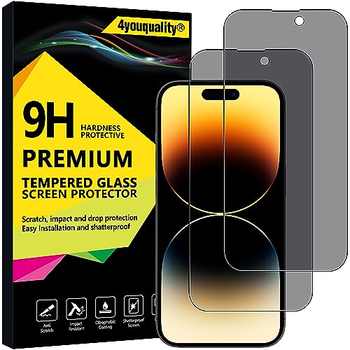 4youquality Privacy Screen Protector for iPhone 14 Pro (6.1-Inch) Anti Spy Tempered Glass Film 2-Pack [LifetimeSupport][Anti-Spy][Impact-Resistant][Anti-Scratch]