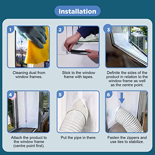 LIFOCI 300CM Aislamiento Ventanas para Aire Acondicionado Móvil y Secadora, Sello de Ventanas Impermeable, Anti UV, Anti-Mosquitos, con Dual Cremallera