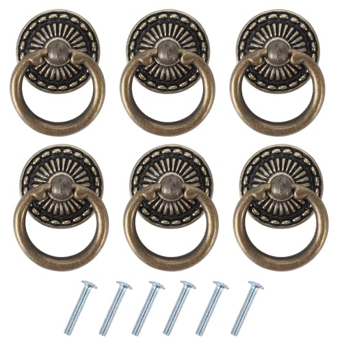 Luabue 6PCS Poignee de Meuble Vintage Poignées de Tiroir Antique Poignée de Porte en Bronze pour Meuble Armoire Commode Porte Placard