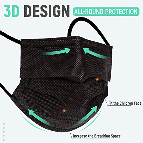 Dxlover 50 Pcs Kid's Black Disposable Mask, 3 Layer Cover, Comfortable And Breathable, With Elastic Earrings, Suitable For Most Children's Face Shapes #TOP1